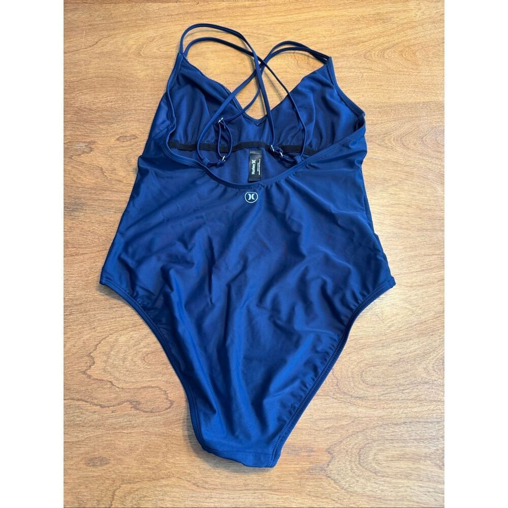 Hurley Women's V-Neck Strappy Crisscross Back One Piece Swimsuit Navy Size XL - Picture 2 of 8
